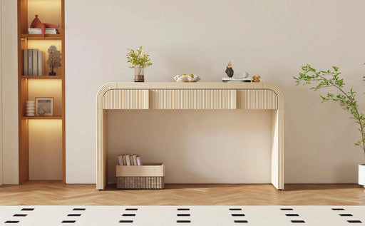 TREXM Modern Console Table with 2 Storage Drawers, Fluted Entryway Table with Rounded Silhouette for Hallway Living Room and Entryway (Apricot Cream) Default -DTYStore