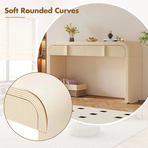 TREXM Modern Console Table with 2 Storage Drawers, Fluted Entryway Table with Rounded Silhouette for Hallway Living Room and Entryway (Apricot Cream) Default -DTYStore