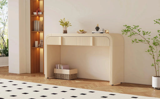 TREXM Modern Console Table with 2 Storage Drawers, Fluted Entryway Table with Rounded Silhouette for Hallway Living Room and Entryway (Apricot Cream) Default -DTYStore