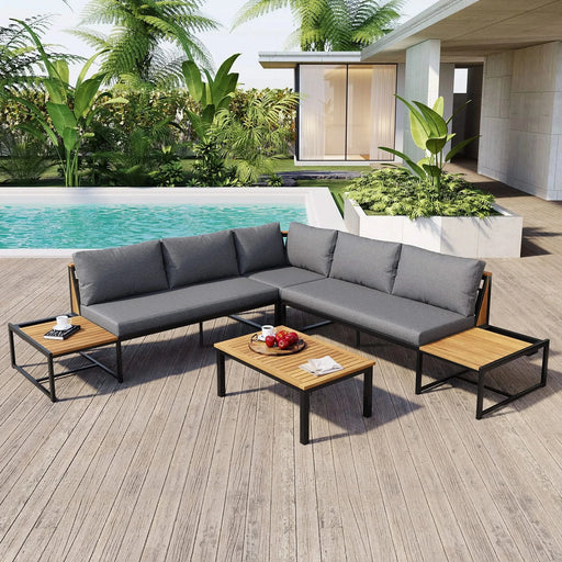 TREXM Patio Furniture Set with Loveseats, 4 Pieces Outdoor Sofa Set with Waterproof Cushions, Patio Furniture with Durable Iron-Wood Design for Garden, Backyard, Poolside (Gray) Default -DTYStore