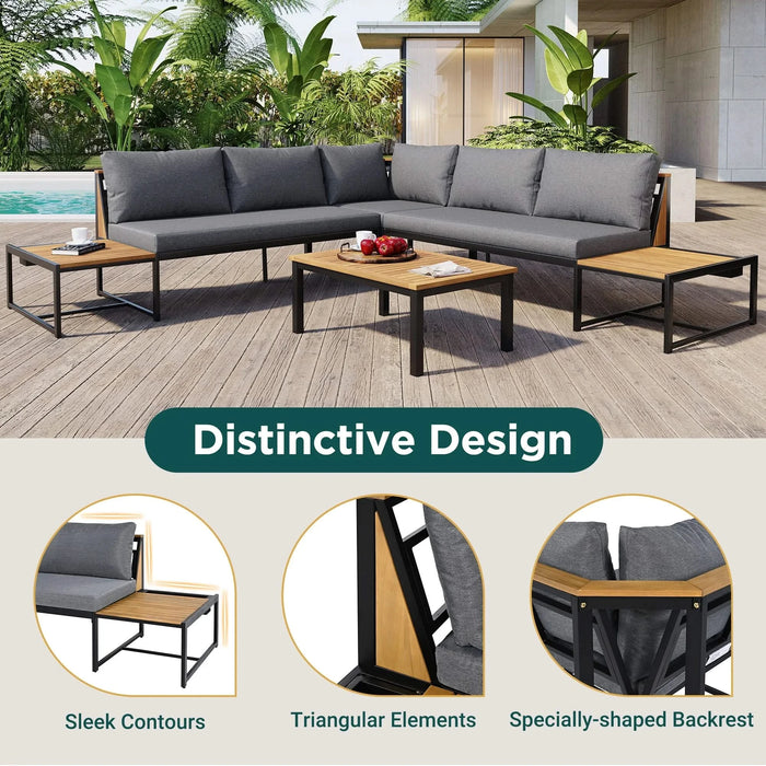 TREXM Patio Furniture Set with Loveseats, 4 Pieces Outdoor Sofa Set with Waterproof Cushions, Patio Furniture with Durable Iron-Wood Design for Garden, Backyard, Poolside (Gray) Default -DTYStore