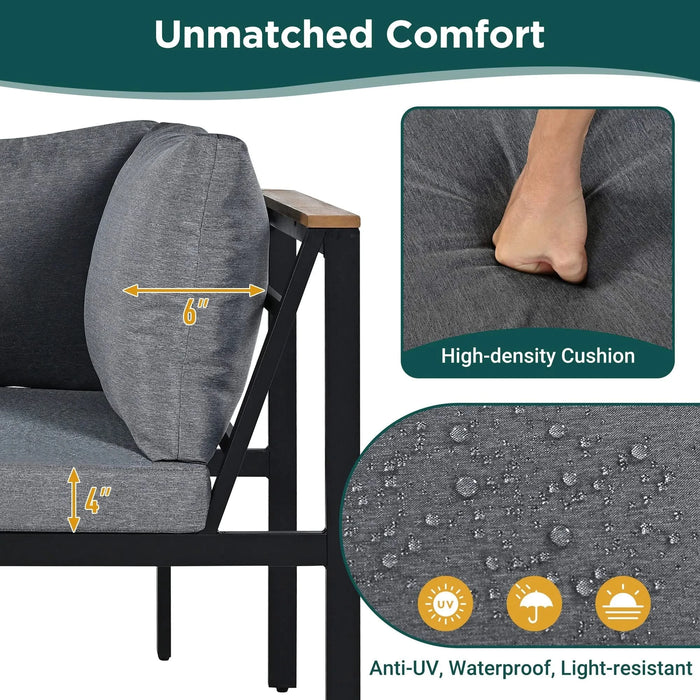 TREXM Patio Furniture Set with Loveseats, 4 Pieces Outdoor Sofa Set with Waterproof Cushions, Patio Furniture with Durable Iron-Wood Design for Garden, Backyard, Poolside (Gray) Default -DTYStore