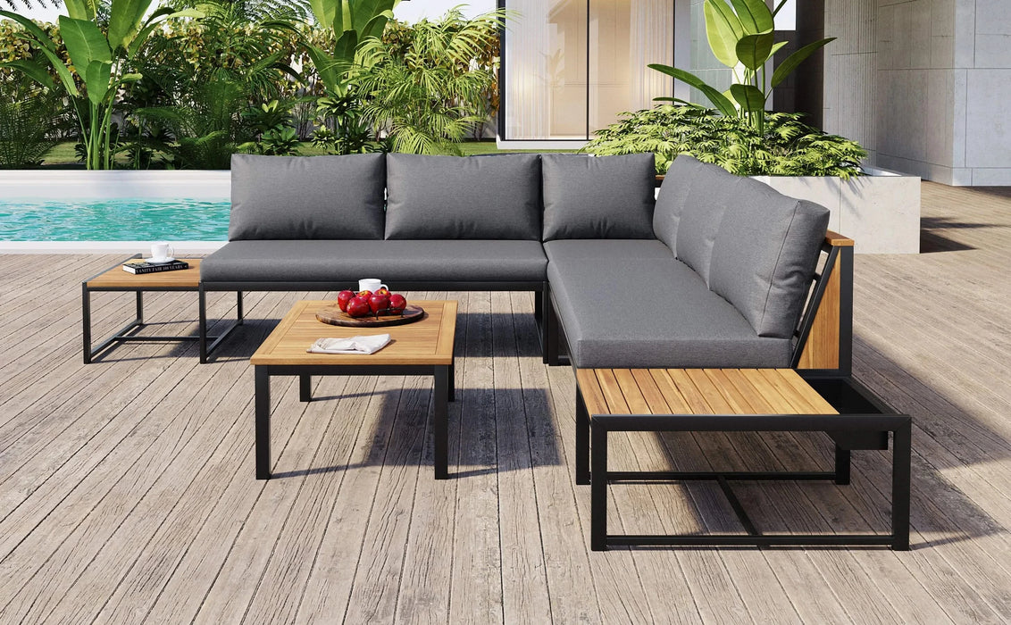 TREXM Patio Furniture Set with Loveseats, 4 Pieces Outdoor Sofa Set with Waterproof Cushions, Patio Furniture with Durable Iron-Wood Design for Garden, Backyard, Poolside (Gray) Default -DTYStore