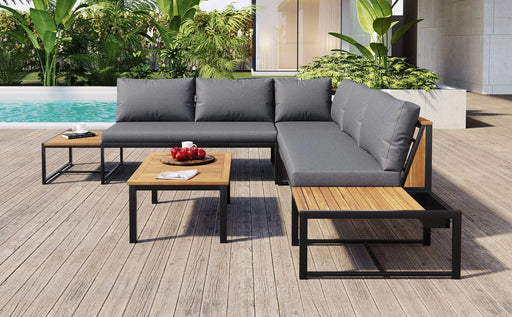 TREXM Patio Furniture Set with Loveseats, 4 Pieces Outdoor Sofa Set with Waterproof Cushions, Patio Furniture with Durable Iron-Wood Design for Garden, Backyard, Poolside (Gray) Default -DTYStore