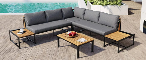 TREXM Patio Furniture Set with Loveseats, 4 Pieces Outdoor Sofa Set with Waterproof Cushions, Patio Furniture with Durable Iron-Wood Design for Garden, Backyard, Poolside (Gray) Default -DTYStore