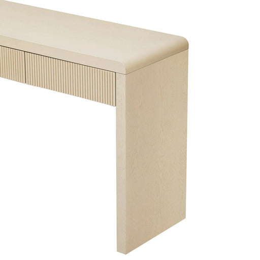 TREXM Rustic Console Table with 3 Fluted Drawers - Solid Wood Veneer Entryway Table Featuring Natural Wood Grain for Living Room, Hallway (Apricot) Default -DTYStore