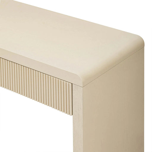 TREXM Rustic Console Table with 3 Fluted Drawers - Solid Wood Veneer Entryway Table Featuring Natural Wood Grain for Living Room, Hallway (Apricot) Default -DTYStore