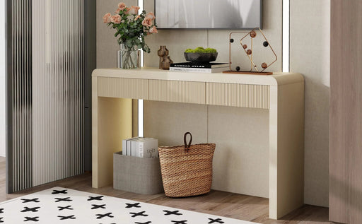 TREXM Rustic Console Table with 3 Fluted Drawers - Solid Wood Veneer Entryway Table Featuring Natural Wood Grain for Living Room, Hallway (Apricot) Default -DTYStore