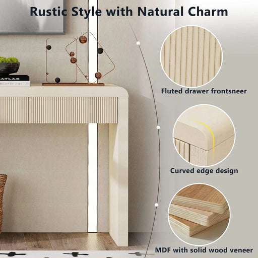 TREXM Rustic Console Table with 3 Fluted Drawers - Solid Wood Veneer Entryway Table Featuring Natural Wood Grain for Living Room, Hallway (Apricot) Default -DTYStore
