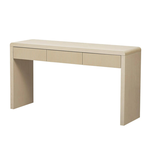 TREXM Rustic Console Table with 3 Fluted Drawers - Solid Wood Veneer Entryway Table Featuring Natural Wood Grain for Living Room, Hallway (Apricot) Default -DTYStore