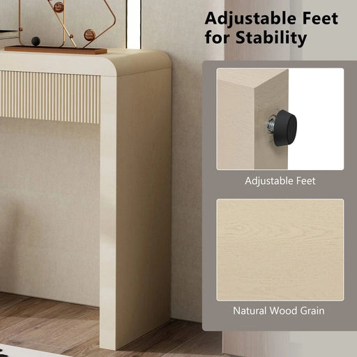 TREXM Rustic Console Table with 3 Fluted Drawers - Solid Wood Veneer Entryway Table Featuring Natural Wood Grain for Living Room, Hallway (Apricot) Default -DTYStore