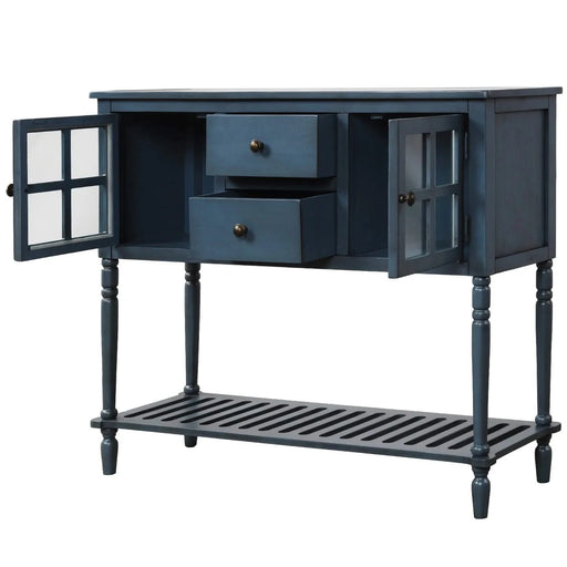 TREXM Sideboard Console Table with Bottom Shelf, Farmhouse Wood/Glass Buffet Storage Cabinet Living Room (Antique Navy) Default -DTYStore