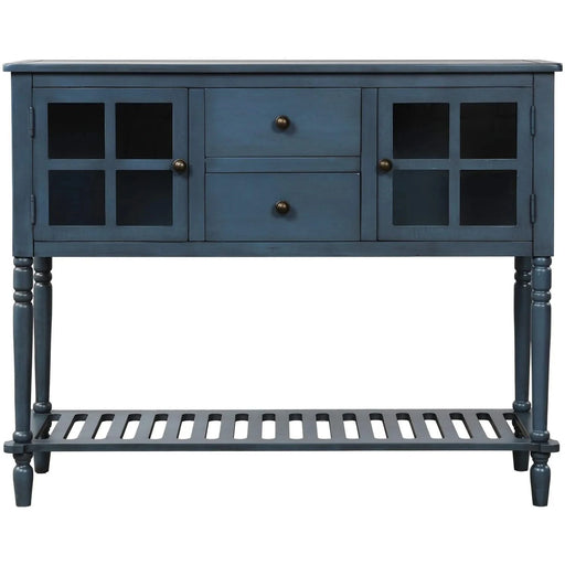 TREXM Sideboard Console Table with Bottom Shelf, Farmhouse Wood/Glass Buffet Storage Cabinet Living Room (Antique Navy) Default -DTYStore