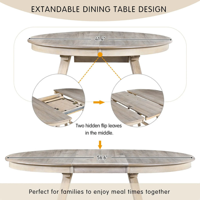 TREXM Wood Dining Table Round Extendable Dining Table for Dining Room (Natural Wood Wash) Default -DTYStore