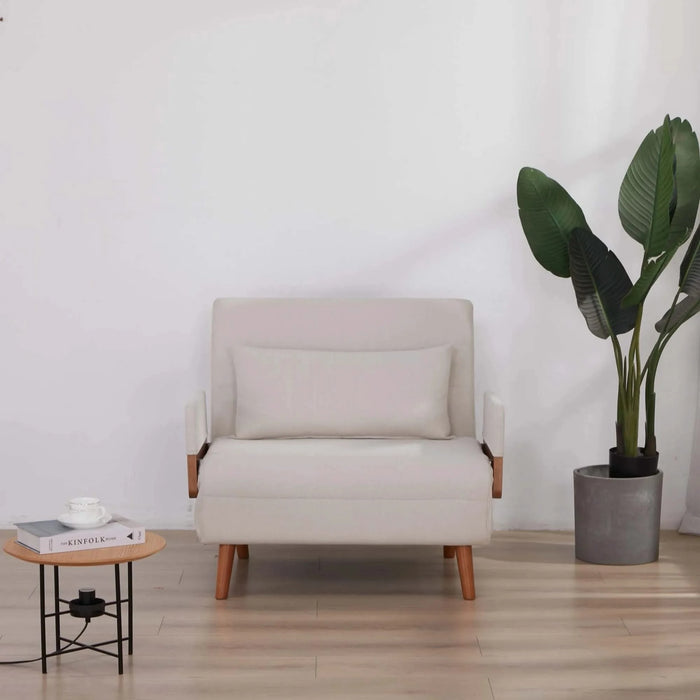 TRIO Modern Foldable Sofa Bed - Single-Seater with Breathable Linen Fabric, Converts in 10 Sec, 6-Level Adjustable Backrest, Silent Hinges, Space-Saving Multi-Functional Sleeper Sofa. Default -DTYStore