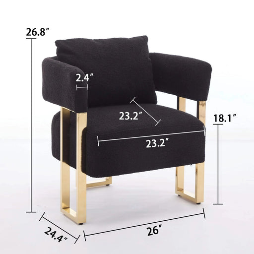 TS Modern Decorative Chair, Side Chair with Gold Metal Legs, Teddy Fleece Upholstered, Black, 2PCS Set Default -DTYStore