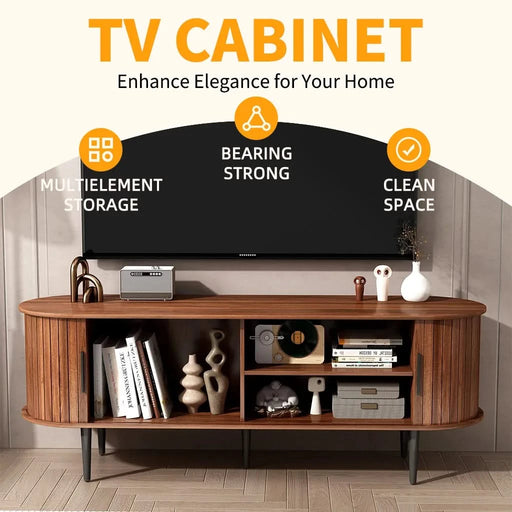 TV Stand, 55' Modern TV Console Table with Storage Compartment and Sliding Door, Gaming Entertainment Center with Cabinet for Living Room, Bedroom, Office (Walnut) BACK-TO-SCHOOL Default -DTYStore
