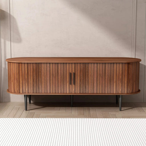 TV Stand, 55' Modern TV Console Table with Storage Compartment and Sliding Door, Gaming Entertainment Center with Cabinet for Living Room, Bedroom, Office (Walnut) BACK-TO-SCHOOL Default -DTYStore