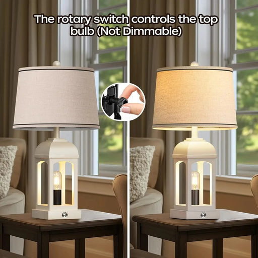 Table Lamp for Living Room, Farmhouse Lamps Set of 2 with USB A+C and Nightlight, 26' Rustic Bedside Lamps with 3-Way Dimmable, Touch Nightstand Lamp for Bedroom, White Default -DTYStore