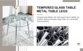 Table and chair set.A 38.6' Diameter Transparent Tempered Glass Round Dining Table-Silver Metal Legs.Paried With 4 Dark Gray High-quality PU Chairs With Silver Arched Metal Legs. Default -DTYStore