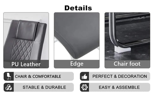 Table and chair set.A 38.6' Diameter Transparent Tempered Glass Round Dining Table-Silver Metal Legs.Paried With 4 Dark Gray High-quality PU Chairs With Silver Arched Metal Legs. Default -DTYStore