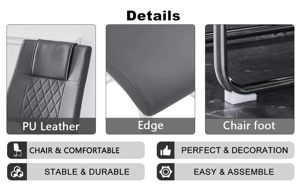 Table and chair set.A 38.6' Diameter Transparent Tempered Glass Round Dining Table-Silver Metal Legs.Paried With 4 Dark Gray High-quality PU Chairs With Silver Arched Metal Legs. Default -DTYStore