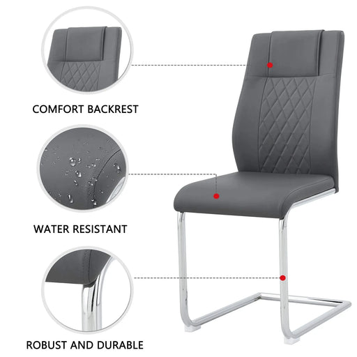 Table and chair set.A 38.6' Diameter Transparent Tempered Glass Round Dining Table-Silver Metal Legs.Paried With 4 Dark Gray High-quality PU Chairs With Silver Arched Metal Legs. Default -DTYStore