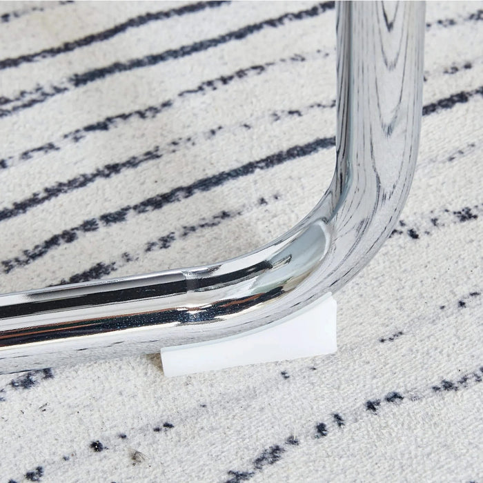 Table and chair set.A 38.6' Diameter Transparent Tempered Glass Round Dining Table-Silver Metal Legs.Paried With 4 Dark Gray High-quality PU Chairs With Silver Arched Metal Legs. Default -DTYStore