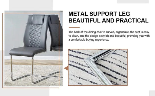 Table and chair set.A 38.6' Diameter Transparent Tempered Glass Round Dining Table-Silver Metal Legs.Paried With 4 Dark Gray High-quality PU Chairs With Silver Arched Metal Legs. Default -DTYStore