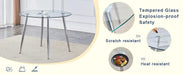 Table and chair set.A 38.6' Transparent Tempered Glass Round Dining Table-Silver Metal Legs.Paired with 6 BLACK PU Material High Resilience Dining Chair with Metal Silver Leg. Default -DTYStore
