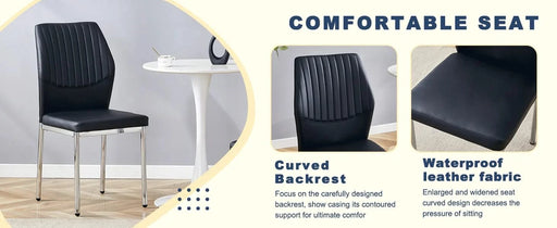 Table and chair set.A 38.6' Transparent Tempered Glass Round Dining Table-Silver Metal Legs.Paired with 6 BLACK PU Material High Resilience Dining Chair with Metal Silver Leg. Default -DTYStore