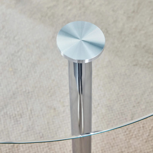 Table and chair set.A 38.6' Transparent Tempered Glass Round Dining Table-Silver Metal Legs.Paired with 6 BLACK PU Material High Resilience Dining Chair with Metal Silver Leg. Default -DTYStore