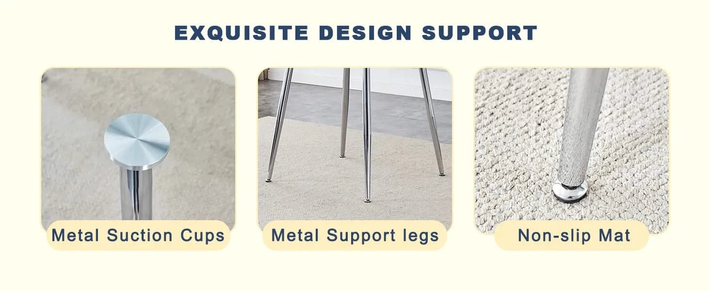 Table and chair set.A 38.6' Transparent Tempered Glass Round Dining Table-Silver Metal Legs.Paired with 6 BLACK PU Material High Resilience Dining Chair with Metal Silver Leg. Default -DTYStore