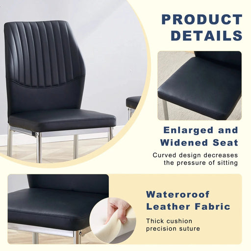 Table and chair set.A 38.6' Transparent Tempered Glass Round Dining Table-Silver Metal Legs.Paired with 6 BLACK PU Material High Resilience Dining Chair with Metal Silver Leg. Default -DTYStore