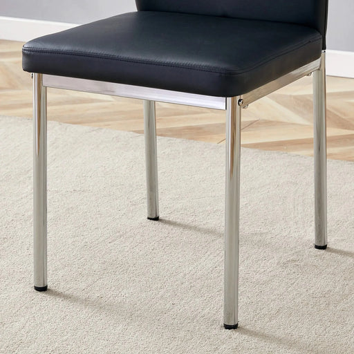 Table and chair set.A 38.6' Transparent Tempered Glass Round Dining Table-Silver Metal Legs.Paired with 6 BLACK PU Material High Resilience Dining Chair with Metal Silver Leg. Default -DTYStore