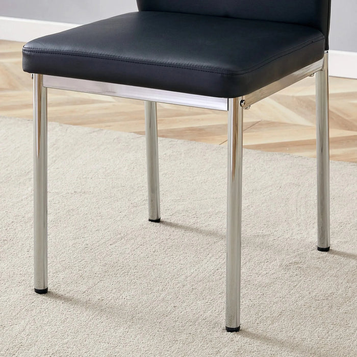 Table and chair set.A 38.6' Transparent Tempered Glass Round Dining Table-Silver Metal Legs.Paired with 6 BLACK PU Material High Resilience Dining Chair with Metal Silver Leg. Default -DTYStore