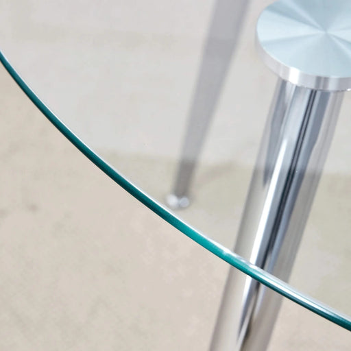 Table and chair set.A 38.6' Transparent Tempered Glass Round Dining Table-Silver Metal Legs.Paired with 6 BLACK PU Material High Resilience Dining Chair with Metal Silver Leg. Default -DTYStore