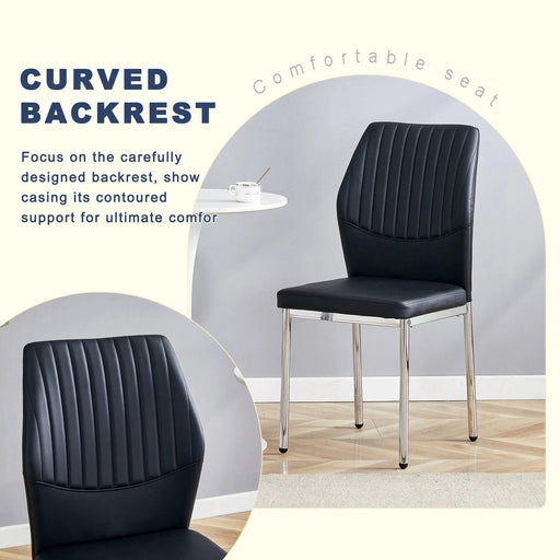 Table and chair set.A 38.6' Transparent Tempered Glass Round Dining Table-Silver Metal Legs.Paired with 6 BLACK PU Material High Resilience Dining Chair with Metal Silver Leg. Default -DTYStore