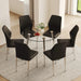 Table and chair set.A 38.6' Transparent Tempered Glass Round Dining Table-Silver Metal Legs.Paired with 6 BLACK PU Material High Resilience Dining Chair with Metal Silver Leg. Default -DTYStore