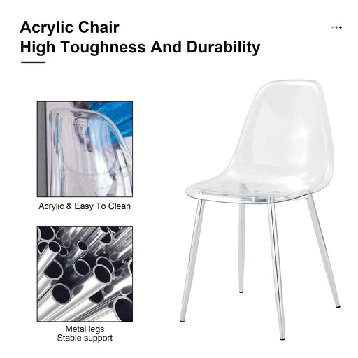 Table and chair set.A 38.6' Transparent Tempered Glass Round Dining Table-Silver Metal Legs.Paired with 6 Transparent Plastic Dining Chair with Silver Metal Legs. Default -DTYStore