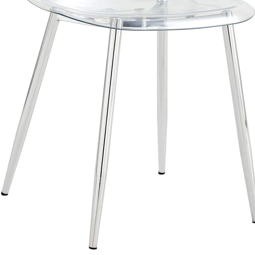 Table and chair set.A 38.6' Transparent Tempered Glass Round Dining Table-Silver Metal Legs.Paired with 6 Transparent Plastic Dining Chair with Silver Metal Legs. Default -DTYStore