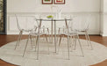 Table and chair set.A 38.6' Transparent Tempered Glass Round Dining Table-Silver Metal Legs.Paired with 6 Transparent Plastic Dining Chair with Silver Metal Legs. Default -DTYStore