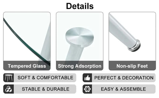 Table and chair set.A 38.6' Transparent Tempered Glass Round Dining Table-Silver Metal Legs.Paired with 6 Transparent Plastic Dining Chair with Silver Metal Legs. Default -DTYStore