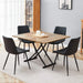 Table and chair set.Modern Multifunctional Lifting Platform,Natural Wood Grain Sticker MDF Desktop, Black Metal Legs.Paired with 4 Black Artificial PU Chairs With Curved Widened Cushion Design. Default -DTYStore