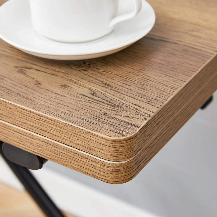 Table and chair set.Modern Multifunctional Lifting Platform,Natural Wood Grain Sticker MDF Desktop, Black Metal Legs.Paired with 4 Black Artificial PU Chairs With Curved Widened Cushion Design. Default -DTYStore