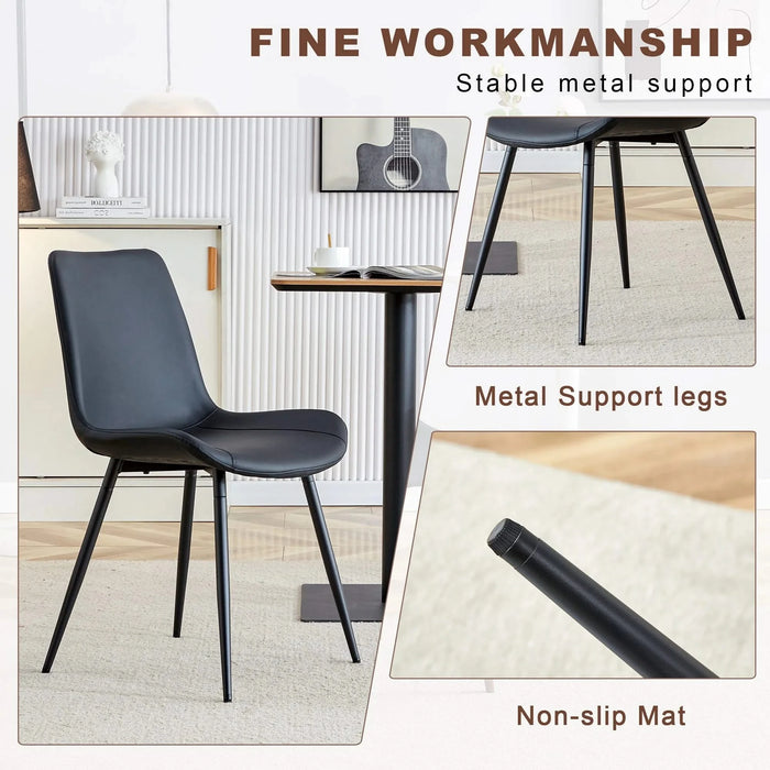Table and chair set.Modern Multifunctional Lifting Platform,Natural Wood Grain Sticker MDF Desktop, Black Metal Legs.Paired with 4 Black Artificial PU Chairs With Curved Widened Cushion Design. Default -DTYStore