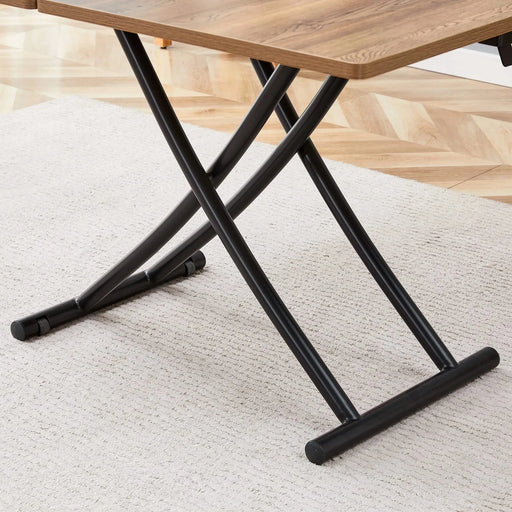 Table and chair set.Modern Multifunctional Lifting Platform,Natural Wood Grain Sticker MDF Desktop, Black Metal Legs.Paired with 4 Light Gray Linen-Cotton Material High Resilience Dining Chairs. Default -DTYStore