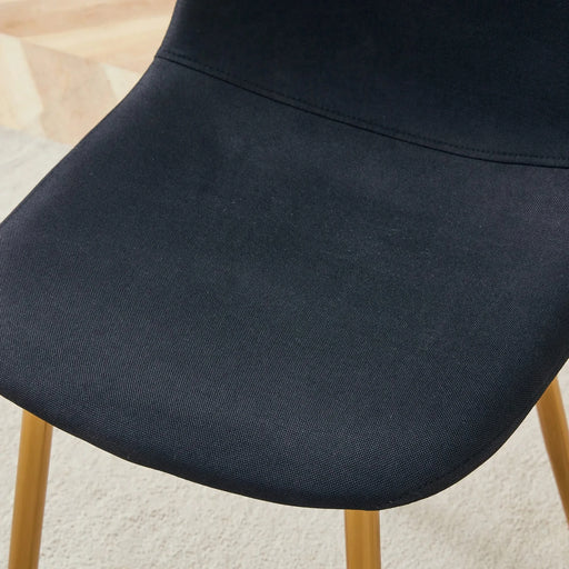 Table and chair set. Modern multifunctional lifting platform, white textured sticker MDF desktop, gold metal legs. Paired with four black dining chairs made of linen fabric. Default -DTYStore