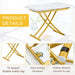 Table and chair set. Modern multifunctional lifting platform, white textured sticker MDF desktop, gold metal legs. Paired with four black dining chairs made of linen fabric. Default -DTYStore