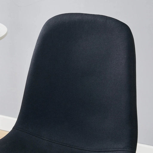 Table and chair set. Modern multifunctional lifting platform, white textured sticker MDF desktop, gold metal legs. Paired with four black dining chairs made of linen fabric. Default -DTYStore